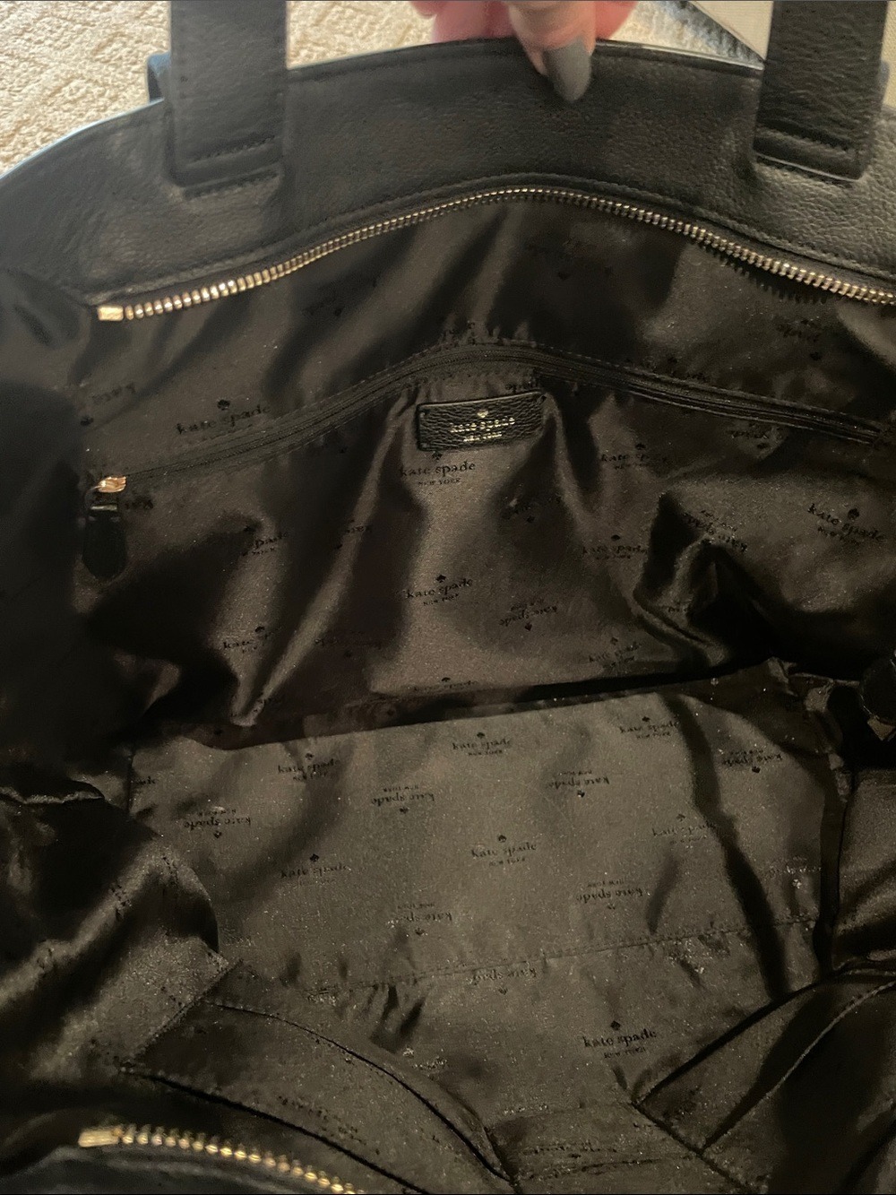 kate spade Black Leather Tote with Contrasting Striped Handles - Picture 5 of 12